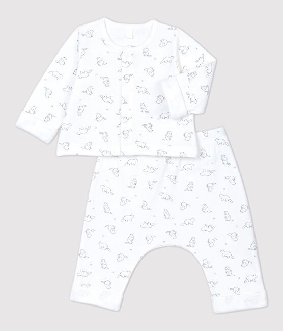 Conjunto de 2 prendas con estampado de marmotas de bebé de algodón orgánico blanco MARSHMALLOW/gris GRIS