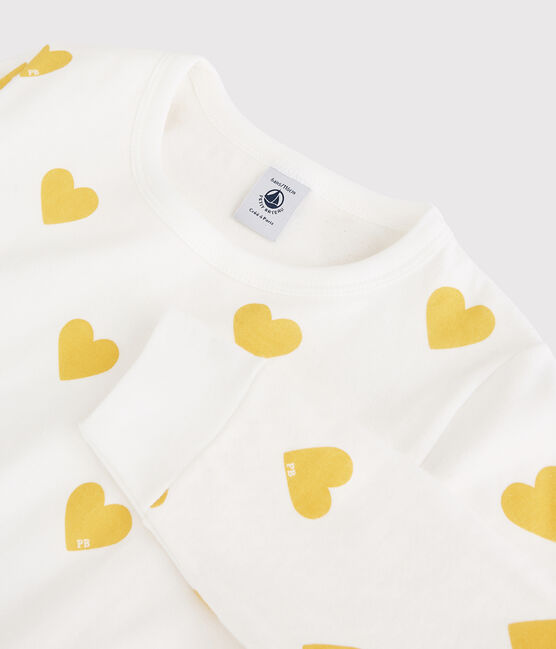 Pijama con estampado de colores amarillas de niña/niño de túbico de algodón orgánico blanco MARSHMALLOW/amarillo OCRE