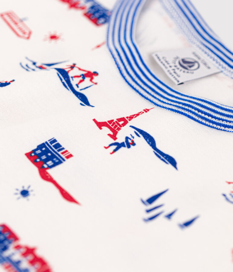 Pijama corto Par&iacute;s de algod&oacute;n para ni&ntilde;o blanco MARSHMALLOW/blanco MULTICO