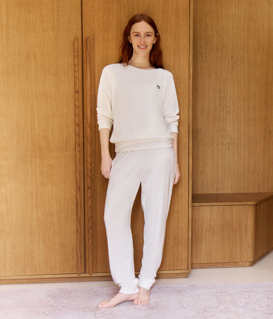 Pijama liso de rizo de algodón para mujer crudo MILK