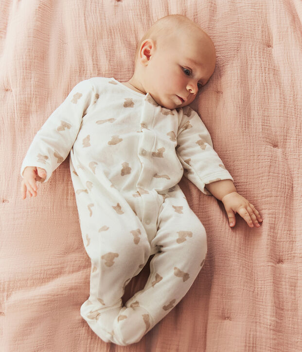 Pijama de t&uacute;bico estampado para beb&eacute; blanco/BRUN