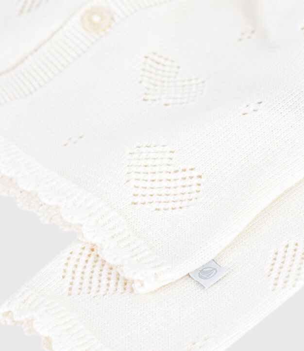 C&aacute;rdigan de algod&oacute;n con estampado de corazones para beb&eacute; blanco