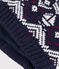 Gorro jacquard de lana y algod&oacute;n con forro polar para beb&eacute; azul/crudo/rojo