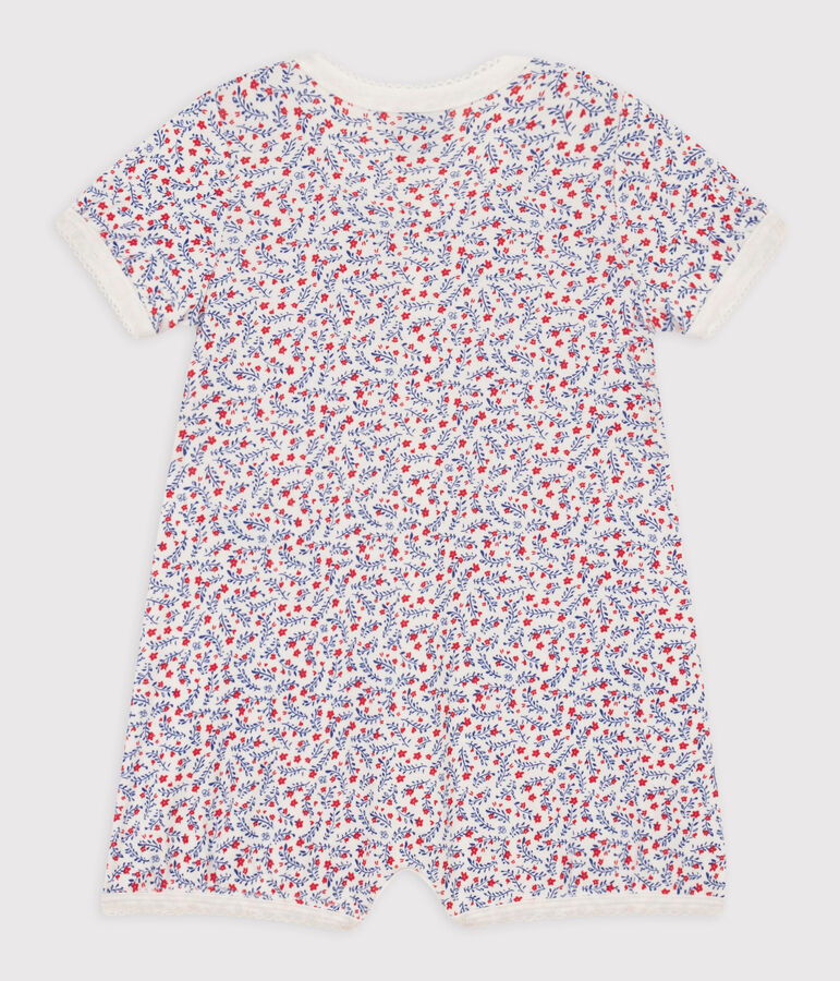 Mono corto de algod&oacute;n con flores para beb&eacute; blanco/multicolor