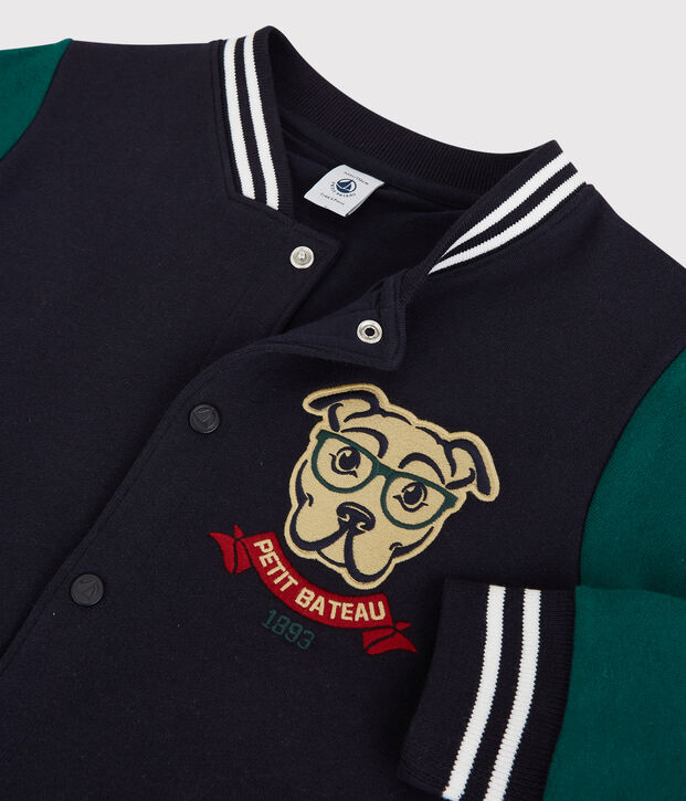Chaqueta de b&eacute;isbol de mulet&oacute;n de ni&ntilde;o azul/verde