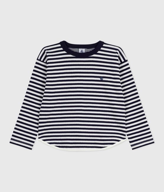 Camiseta infantil de algodón de manga larga a rayas azul SOIR/ MILK