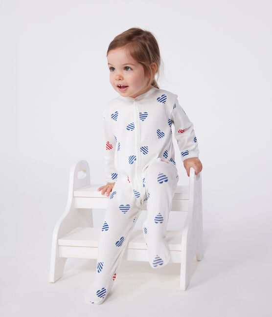 Pijama de algodón con corazones para bebé blanco MARSHMALLOW/blanco MULTICO