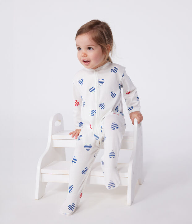 Pijama de algod&oacute;n con corazones para beb&eacute; blanco/multicolor