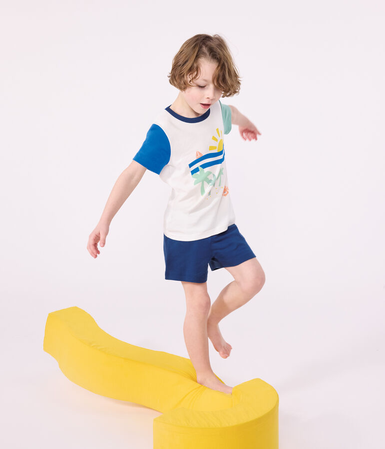 Pijama corto infantil de algod&oacute;n blanco/multicolor