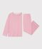 Pijama de algod&oacute;n a rayas de pernera recta para mujer rosa/blanco