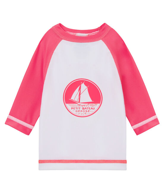 Camiseta manga larga de protección solar para bebé unisex blanco MARSHMALLOW/rosa CUPCAKE
