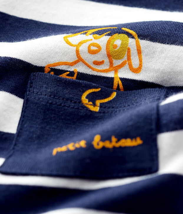 Camiseta de manga corta de punto de beb&eacute; ni&ntilde;o azul/blanco