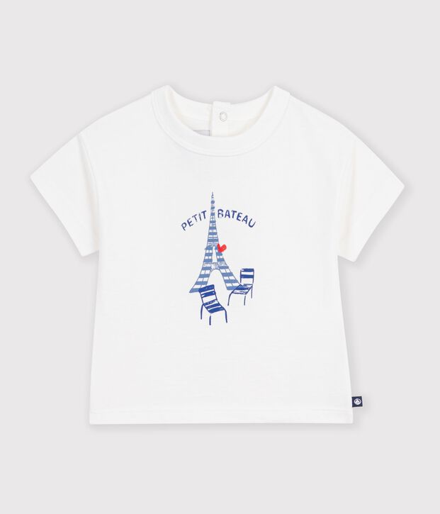 Camiseta lisa de algod&oacute;n de manga corta con estampado para beb&eacute; blanco