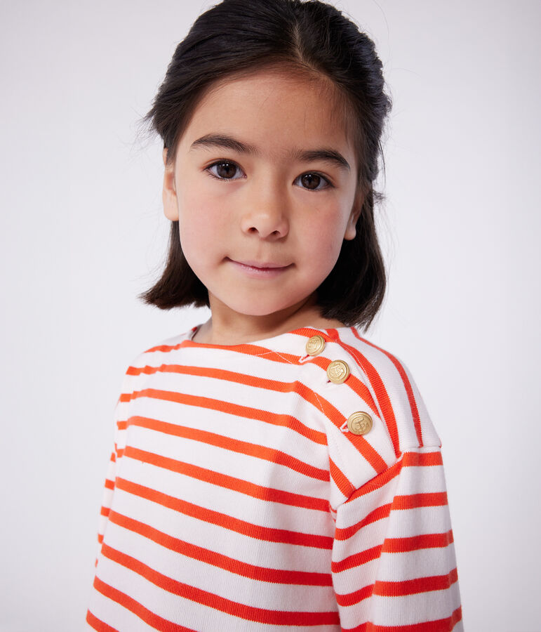 Vestido infantil de algod&oacute;n de manga larga a rayas rosa/rojo