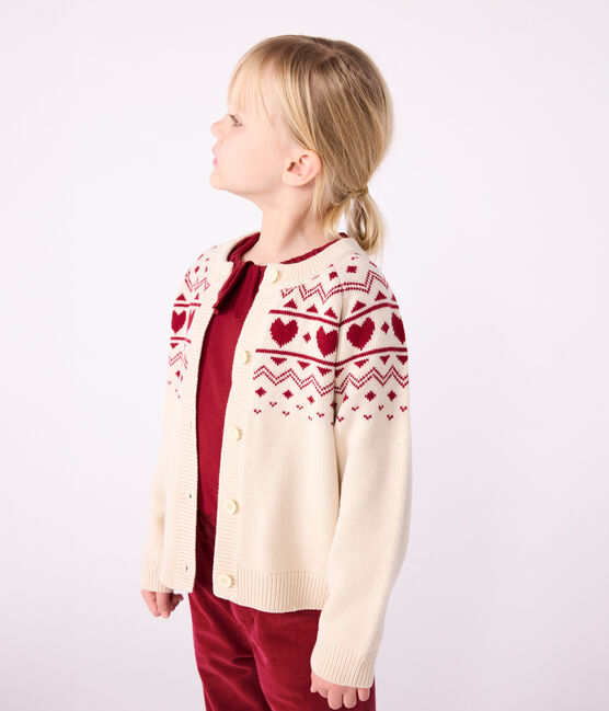 Cárdigan infantil de lana y algodón con estampado jacquard crudo AVALANCHE/ AMARANTE