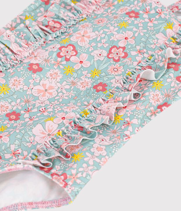 Ba&ntilde;ador con volantes y estampado de flores para beb&eacute; azul/multicolor