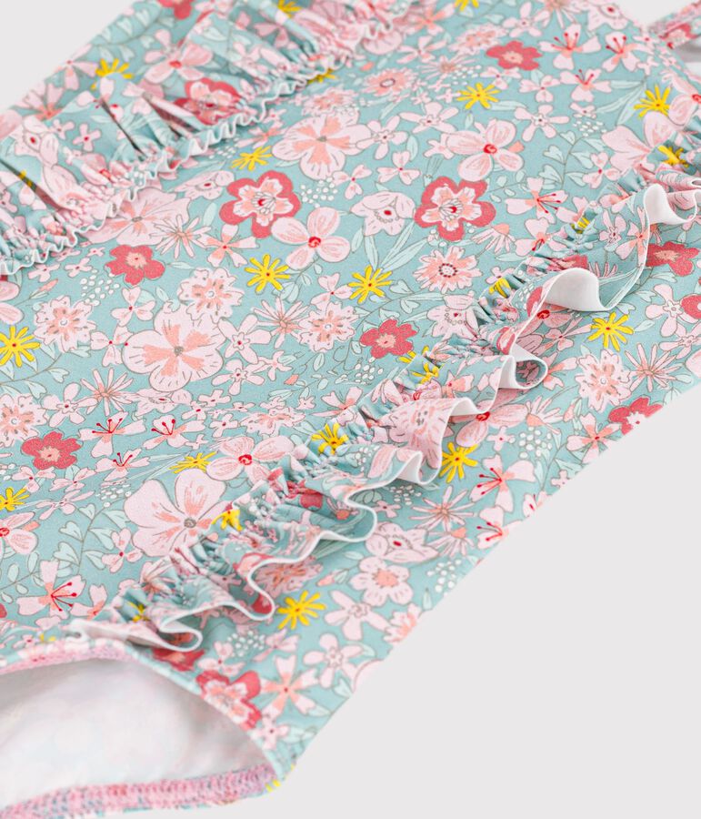 Ba&ntilde;ador con volantes y estampado de flores para beb&eacute; azul/multicolor