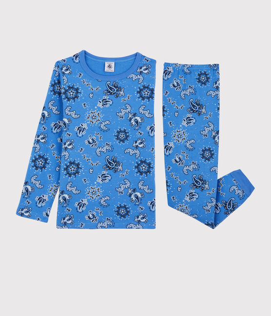 Pijama de bandana de algodón orgánico infantil unisex azul BRASIER/blanco MULTICO
