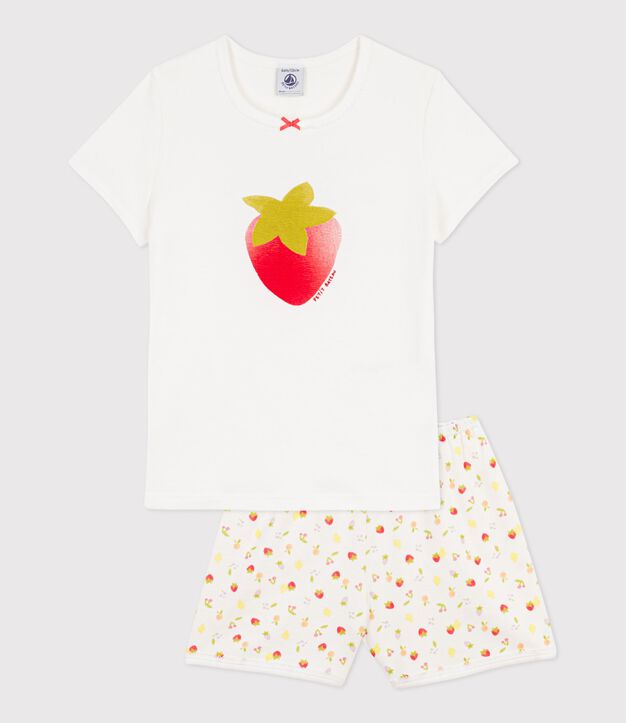 Pijama corto infantil de algod&oacute;n con estampado de frutas blanco/multicolor
