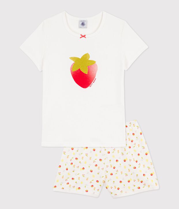 Pijama corto infantil de algod&oacute;n con estampado de frutas blanco/multicolor