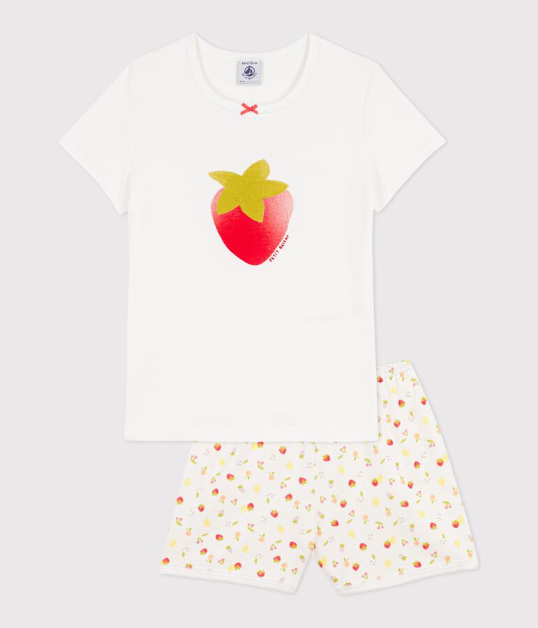 Pijama corto infantil de algod&oacute;n con estampado de frutas blanco MARSHMALLOW/blanco MULTICO