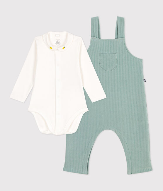 Conjunto de peto y body bordado de algodón para recién nacido verde PAUL