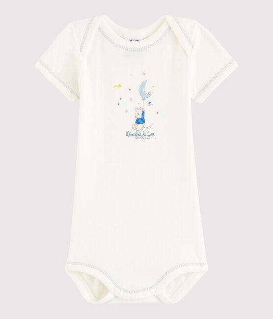 Bodi de manga corta de bebé niño blanco Lait