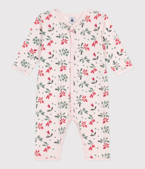 Pijama de algodón sin pies con flores para bebé rosa FLEUR/blanco MULTICO