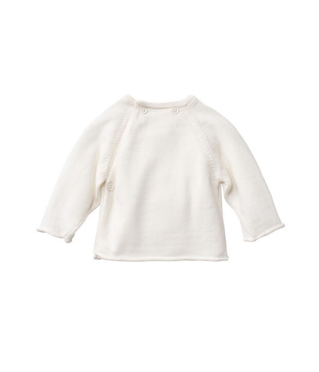 Chaqueta de beb&eacute; en punto lana y algod&oacute;n blanco