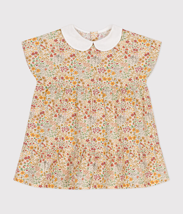 Vestido de manga corta de popelina para beb&eacute; crudo/multicolor