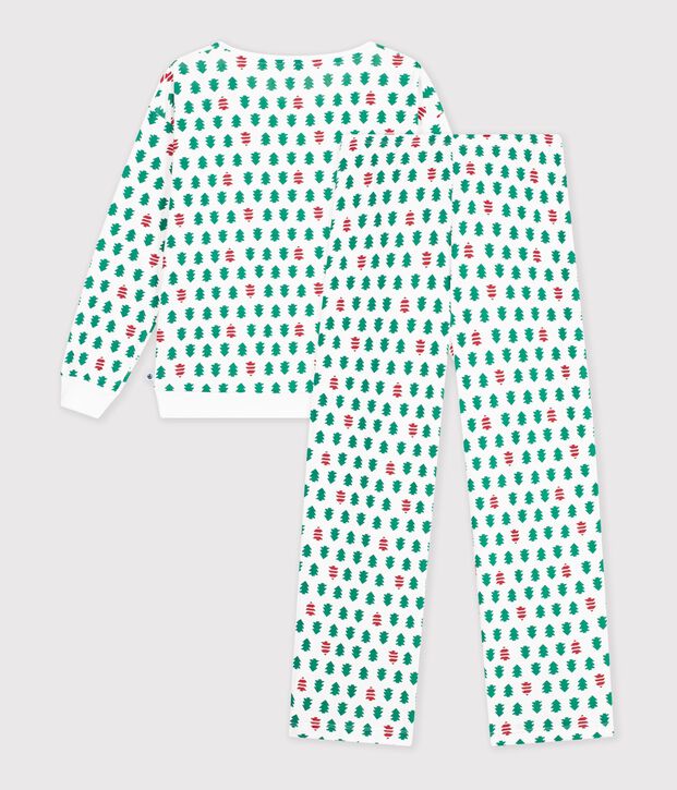 Pijama de algod&oacute;n con estampado abetos para mujer blanco/multicolor