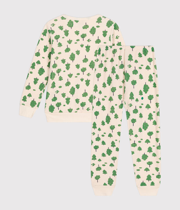 Pijama infantil de tejido de rizo cepillado con estampado de &aacute;rboles crudo/multicolor