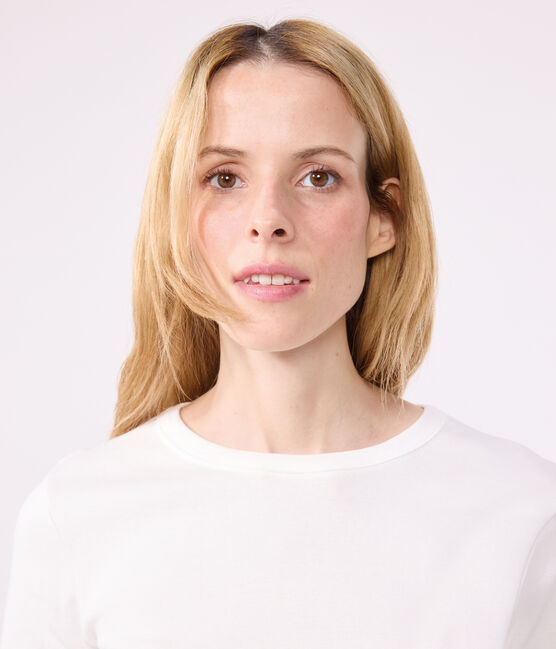 Camiseta Iconique de manga corta de punto liso para mujer blanco ECUME
