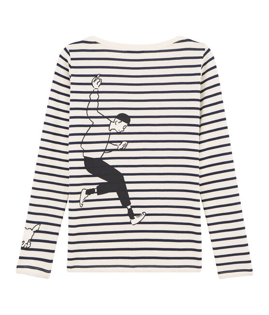 Camiseta marinera de mujer beige COQUILLE/azul SMOKING