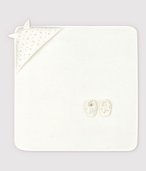 Estuche con toalla cuadrada y patucos de bebé de esponja y algodón ecológico blanco MARSHMALLOW/blanco MULTICO