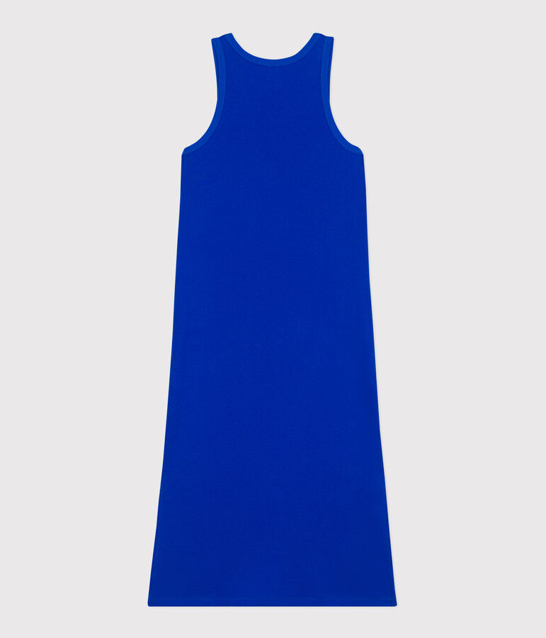 Vestido largo tipo camiseta sin mangas de algod&oacute;n para mujer azul