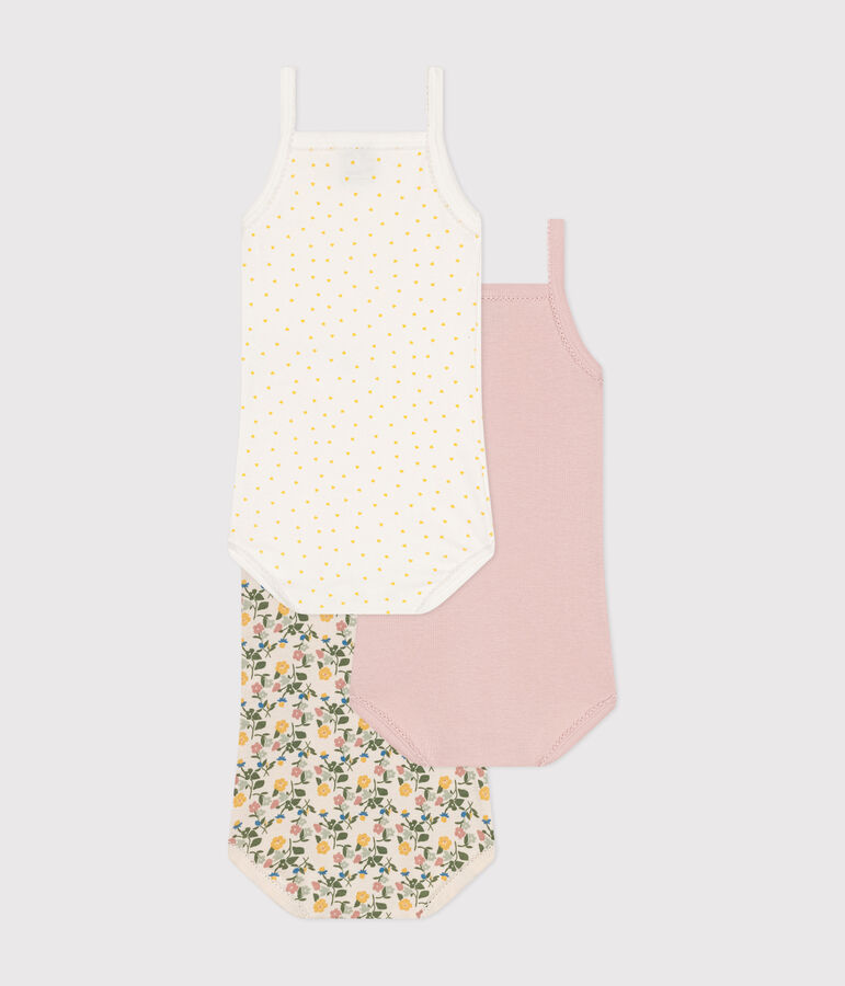 Juego de 3 bodis de tirantes con flores de algod&oacute;n de beb&eacute; multicolor