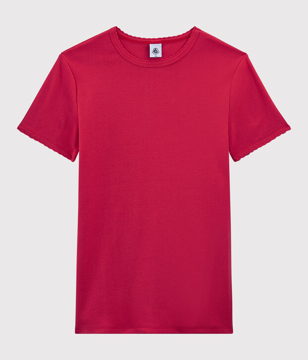 Camiseta de cuello redondo emblem&aacute;tica de algod&oacute;n de mujer rosa