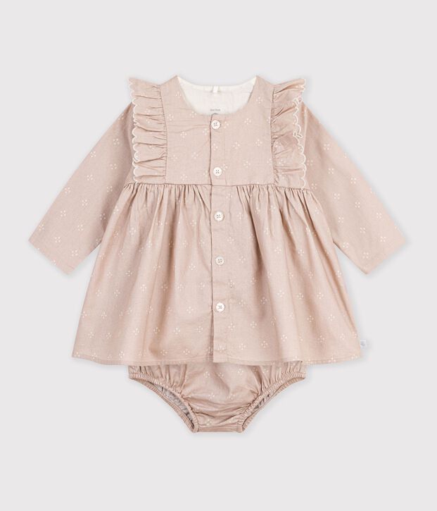 Vestido de algod&oacute;n con estampado gr&aacute;fico para beb&eacute; crudo/blanco