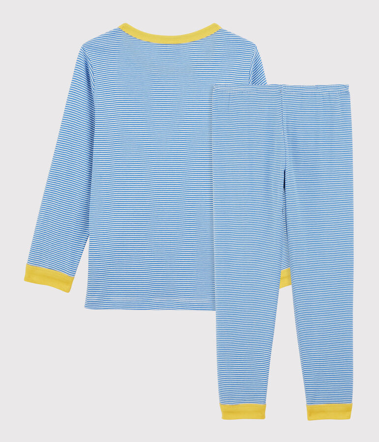 Pijama milrayas de algod&oacute;n org&aacute;nico infantil unisex azul/blanco