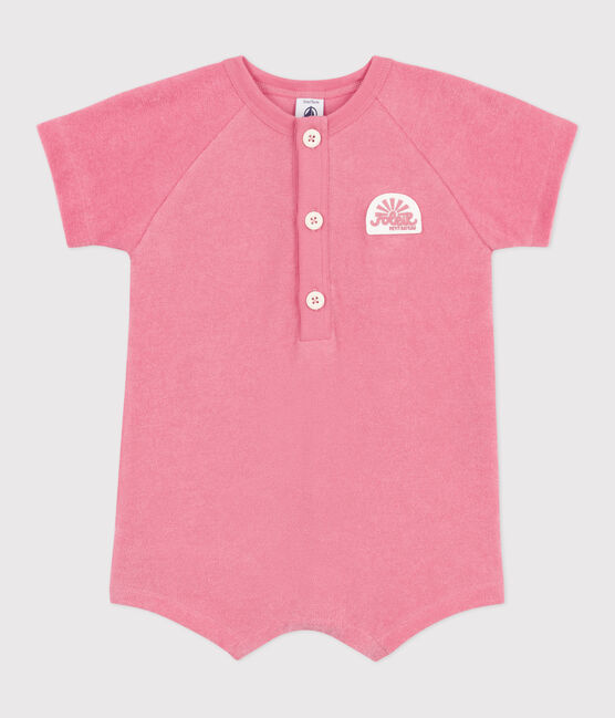 Pelele corto y liso de rizo de manga corta con insignia para bebé rosa PEONIA