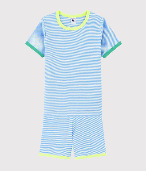Pijama corto de punto para ni&ntilde;a/ni&ntilde;o azul/blanco