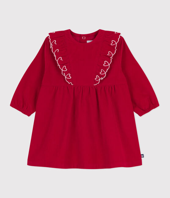 Vestido liso de pana de manga larga para bebé rojo TERKUIT