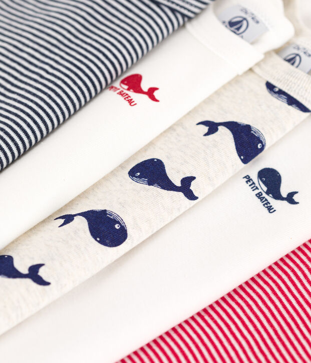 Juego de 5 bodis de algod&oacute;n de manga corta con ballenas multicolor