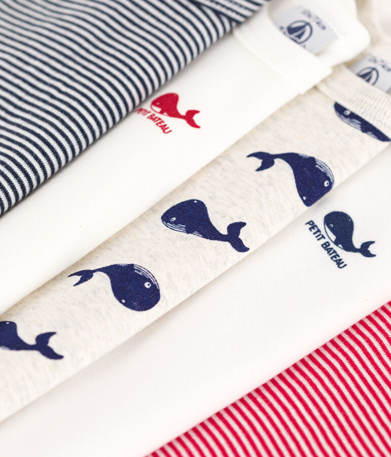 Juego de 5 bodis de algod&oacute;n de manga corta con ballenas multicolor