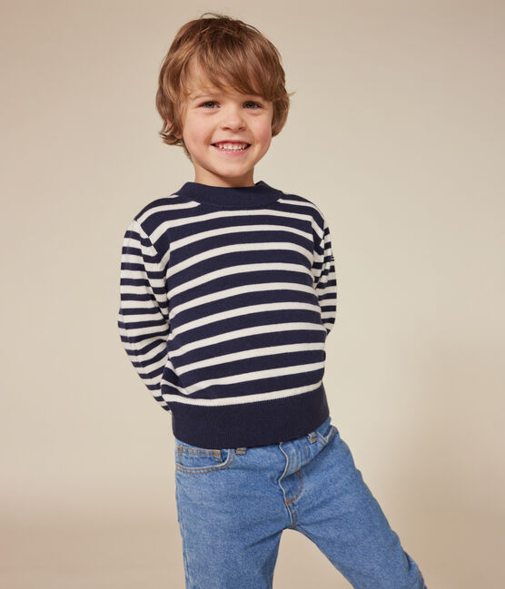 Jersey infantil de lana y algodón a rayas azul SMOKING/blanco MARSHMALLOW