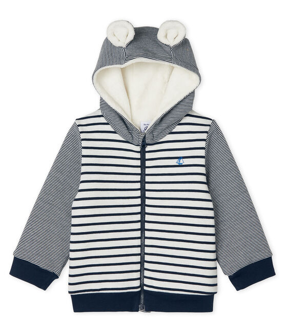 Sudadera con capucha de rayas marineras y forro de sherpa para bebé niño blanco MARSHMALLOW/azul SMOKING CN