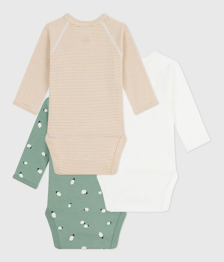 Juego de bodies cruzados y estampados de manga larga de algod&oacute;n para beb&eacute; multicolor