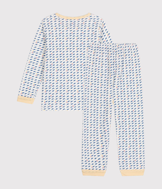 Pijama infantil de terciopelo con estampado de cohetes blanco MARSHMALLOW/blanco MULTICO