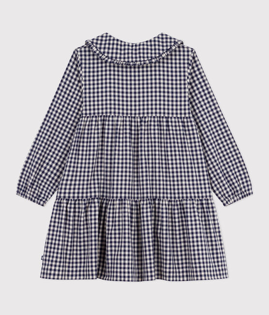 Vestido infantil de manga larga de franela a cuadros azul SOIR/ MILK